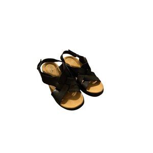 Clarks Womens Meriliah Black Leather Adjustable Strap Wedge Sandal Size 7.5 NWOB